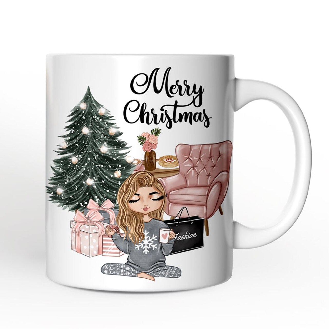 Glamorous Girl Christmas Mug, Fashionista Teenager Shopping Addict Holiday Gift
